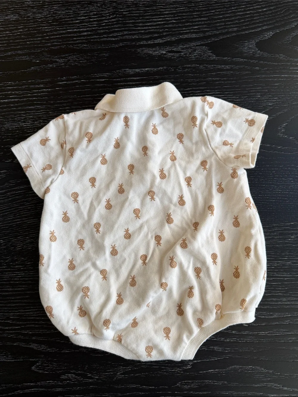 Pineapple Print Polo Baby Romper - Cream & Tan